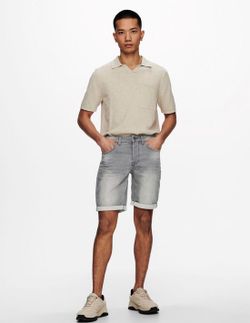 Bermuda 5 bolsillos tejana de aspecto desgastado Only & Sons Grey Denim