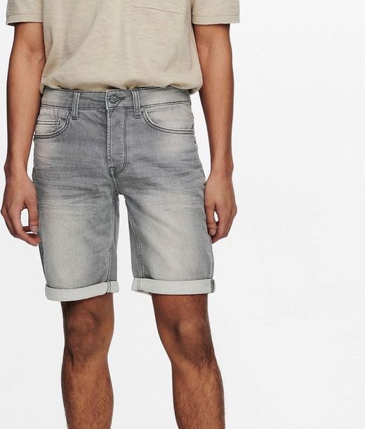 Bermuda 5 bolsillos tejana de aspecto desgastado Only & Sons Grey Denim