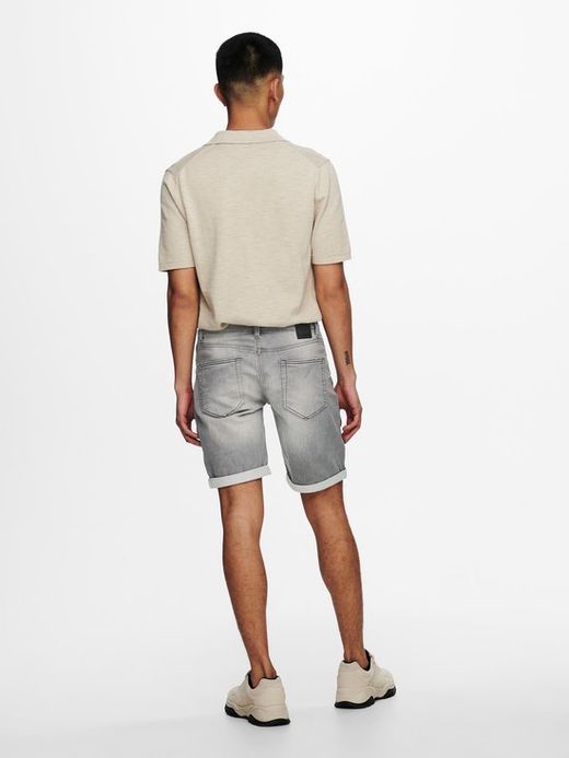 Bermuda 5 bolsillos tejana de aspecto desgastado Only & Sons Grey Denim