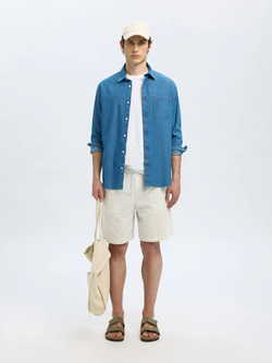 Bermuda con goma con rayas monocolor Selected Egret