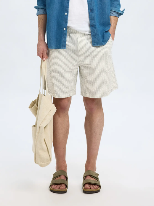 Bermuda con goma con rayas monocolor Selected Egret