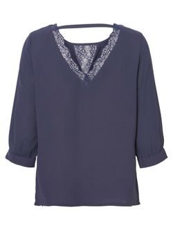Blusa manga 3/4 com detalhes em renda Vero Moda Night Sky