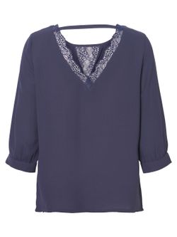 Blusa manga 3/4 com detalhes em renda Vero Moda Night Sky