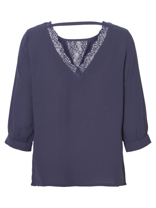 Blusa manga 3/4 com detalhes em renda Vero Moda Night Sky