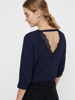 Blusa manga 3/4 com detalhes em renda Vero Moda Night Sky