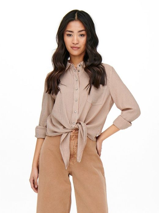 Blusa m/l con nudo microrayas Only Toasted Coconut