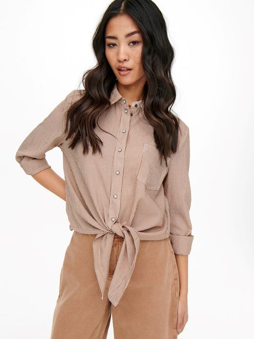 Blusa m/l con nudo microrayas Only Toasted Coconut
