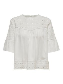 Only Cloud Dancer cotton blouse with openwork