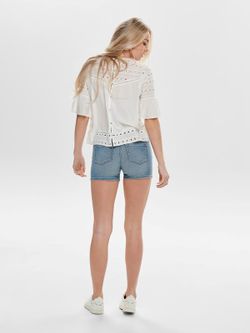 Only Cloud Dancer cotton blouse with openwork