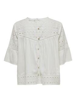 Only Cloud Dancer cotton blouse with openwork