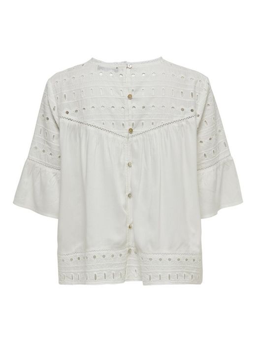 Only Cloud Dancer cotton blouse with openwork
