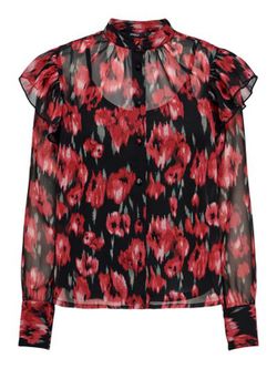 Blusón con estampado floral abstracto y volante Only Pure Red