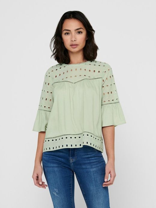 Blusón con manga 3/4 calados Only Desert Taupe