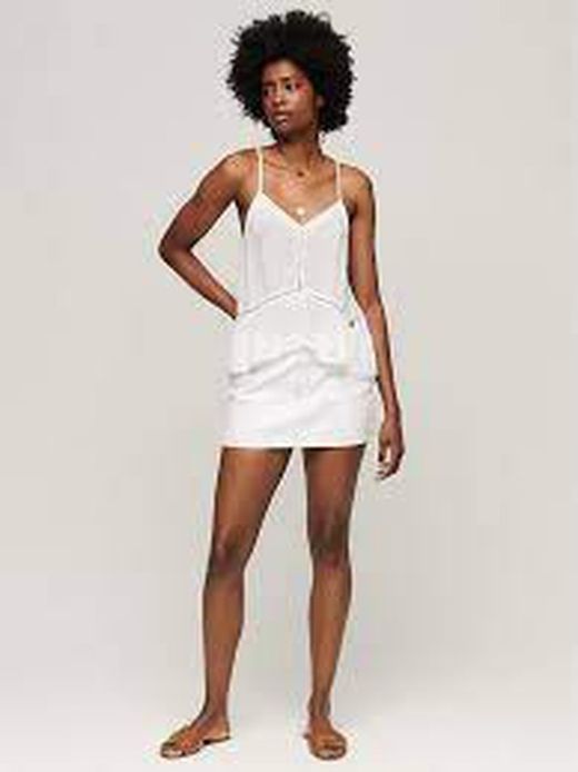 Blusón corto de tirante fino con calados Superdry Off White