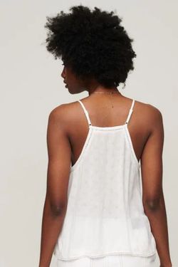 Blusón corto de tirante fino con calados Superdry Off White