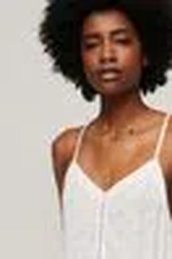 Blusón corto de tirante fino con calados Superdry Off White