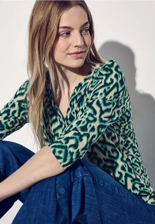 Blusón m. 3/4 con estampado abstracto Street One Hunter Green