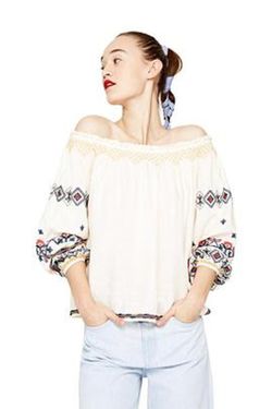 Blusa lisa de manga 3/4 com tubulação e bordado Pepe Jeans Stone Mix