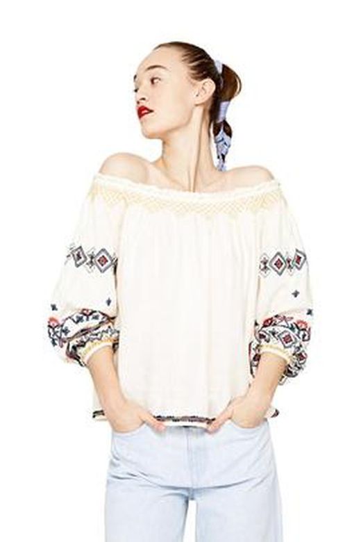 Blusa lisa de manga 3/4 com tubulação e bordado Pepe Jeans Stone Mix