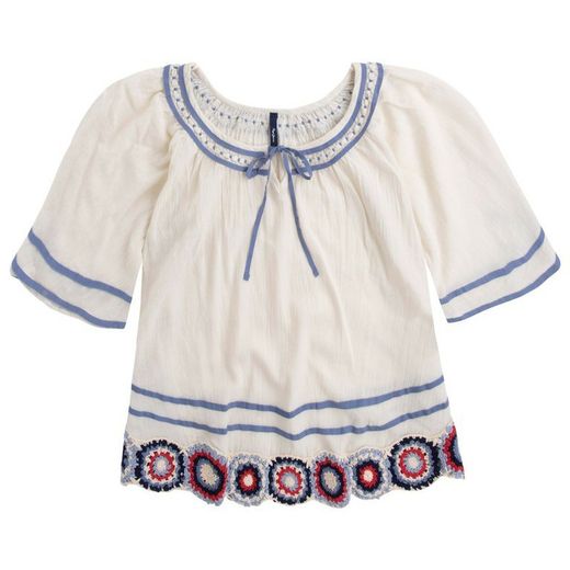 Blusa lisa de manga 3/4 com tubulação e bordado Pepe Jeans Stone Mix