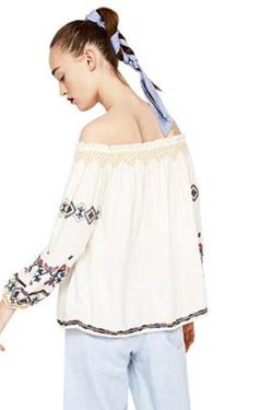 Blusa lisa de manga 3/4 com tubulação e bordado Pepe Jeans Stone Mix