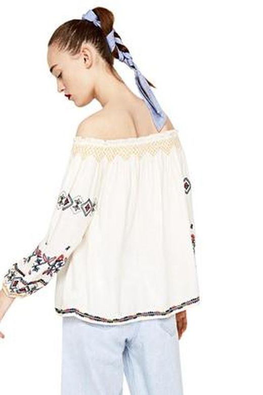 Blusa lisa de manga 3/4 com tubulação e bordado Pepe Jeans Stone Mix