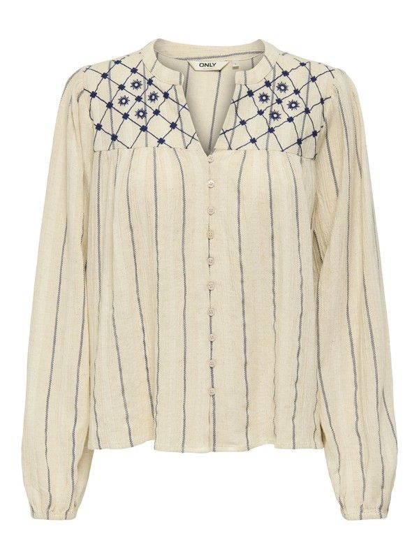 Blusón m/l con bordados y rayas Only Cement 4XL