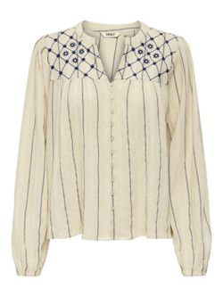 Blusón m/l con bordados y rayas Only Cement