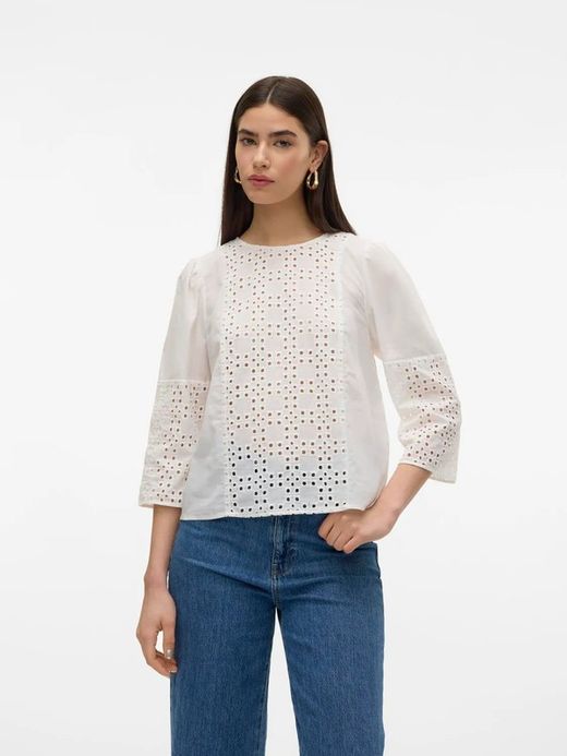 Blusón m/l con calado Vero Moda Bright White
