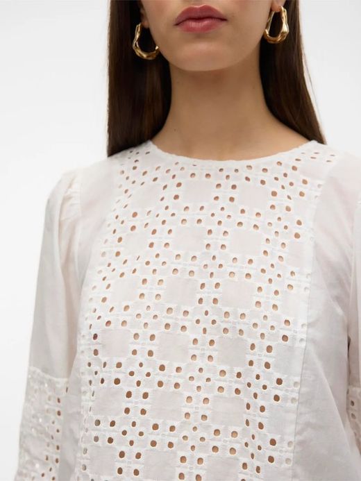 Blusón m/l con calado Vero Moda Bright White
