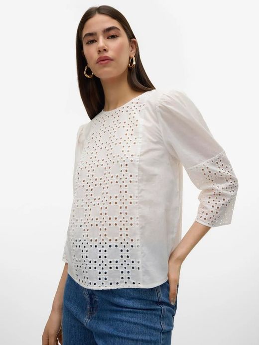 Blusón m/l con calado Vero Moda Bright White