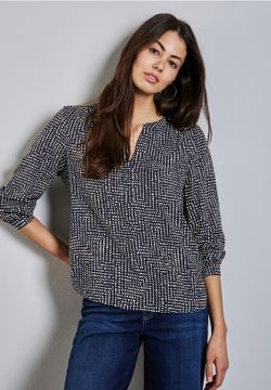 Blusón m/l con estampado abstracto monocolor Street One Deep Blue