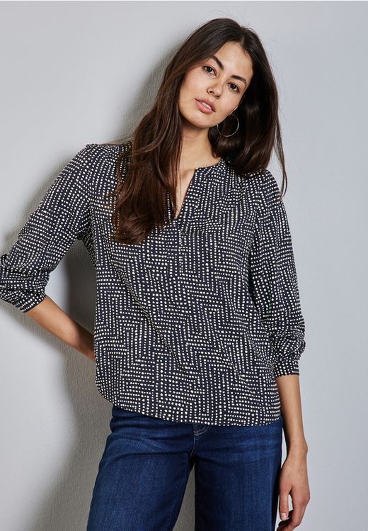 Blusón m/l con estampado abstracto monocolor Street One Deep Blue