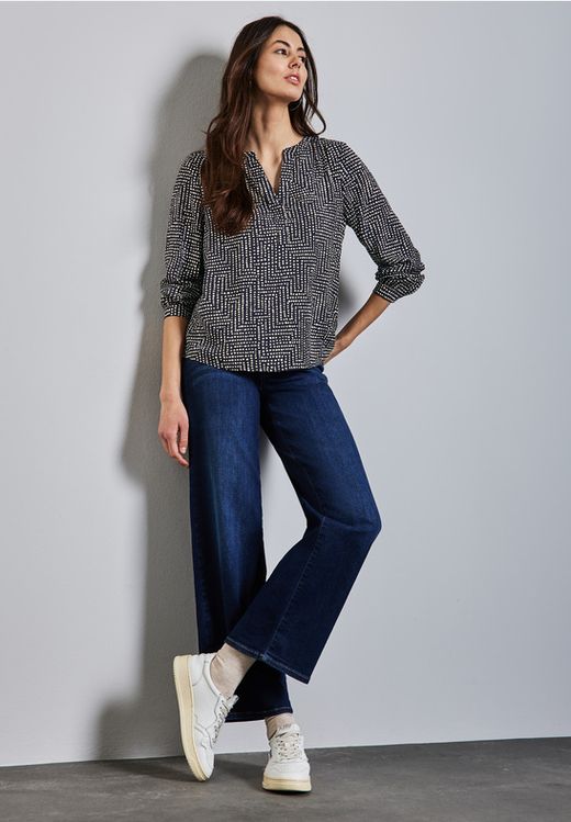 Blusón m/l con estampado abstracto monocolor Street One Deep Blue