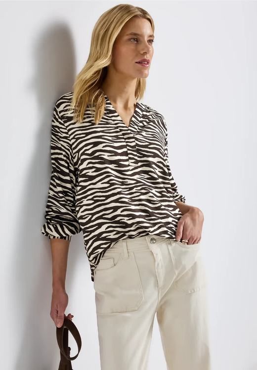 Blusón m/l con estampado animal print monocolor Street One Deep Roast