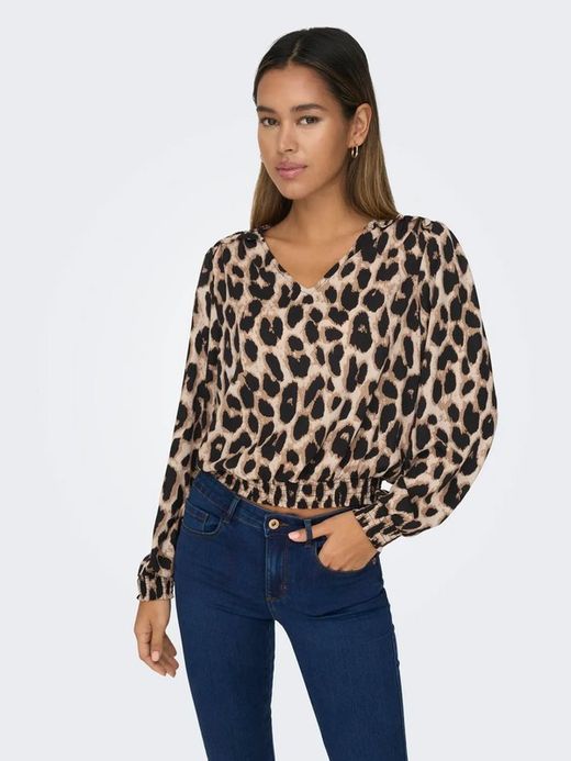 Blusón m/l con estampado leopardo Only Cloud Dancer