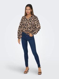 Blusón m/l con estampado leopardo Only Cloud Dancer