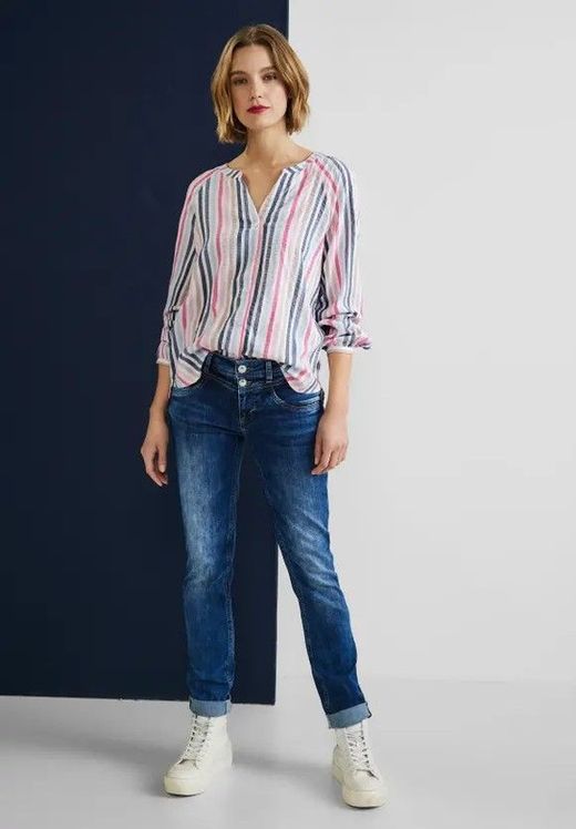 Blusón m/l con rayas multicolor Street One Off White