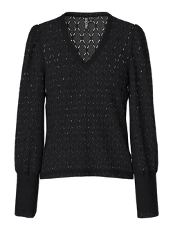 Blusón m/l de cuello pico con calados Pieces Black