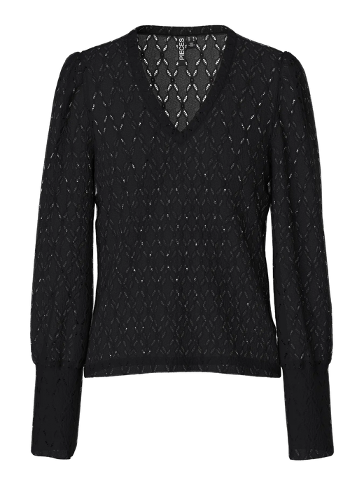 Blusón m/l de cuello pico con calados Pieces Black