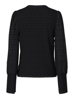 Blusón m/l de cuello pico con calados Pieces Black