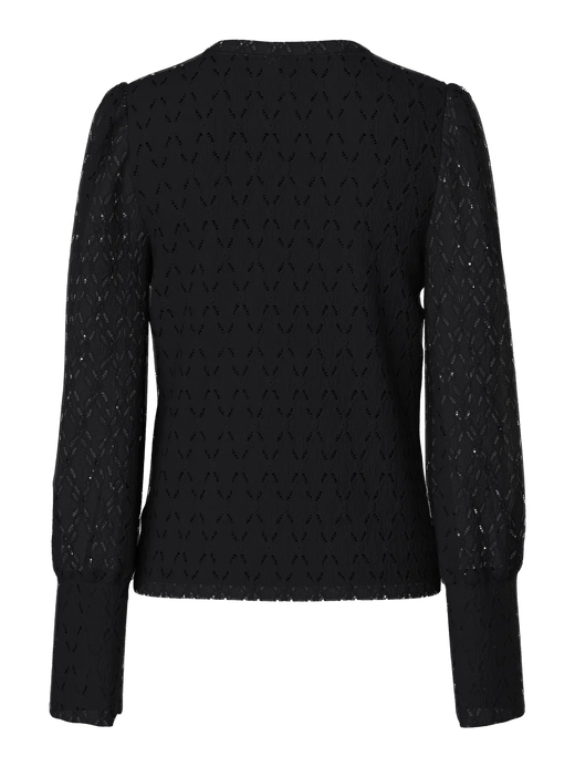 Blusón m/l de cuello pico con calados Pieces Black