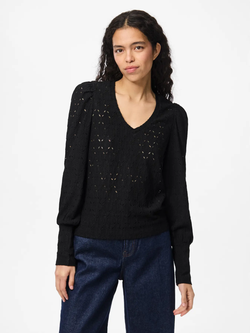 Blusón m/l de cuello pico con calados Pieces Black