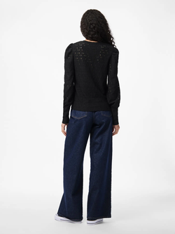 Blusón m/l de cuello pico con calados Pieces Black