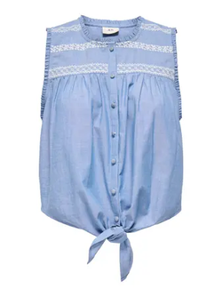 Blusón s/m anudado con cenefas Jdy Faded Denim