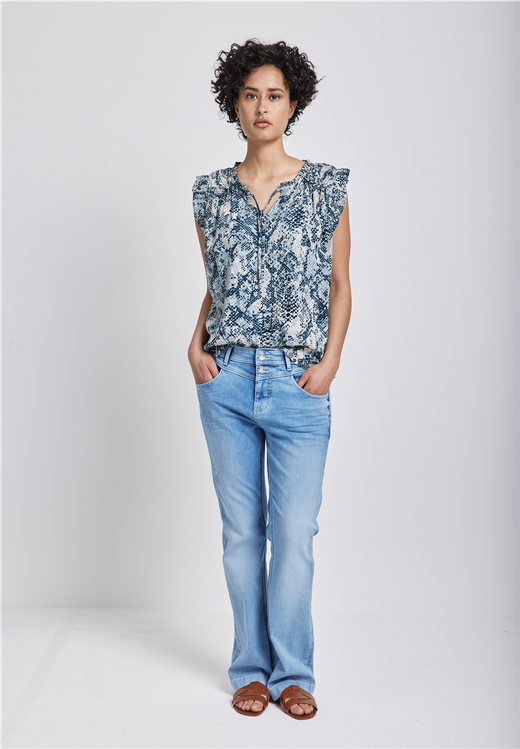 Blusón s/m con estampado animal print bicolor Street One Blue