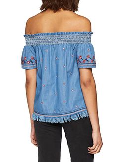 Blusón tejano con gomas en hombros flores Pepe Jeans Blue