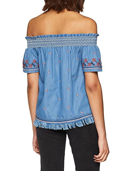 Blusón tejano con gomas en hombros flores Pepe Jeans Blue