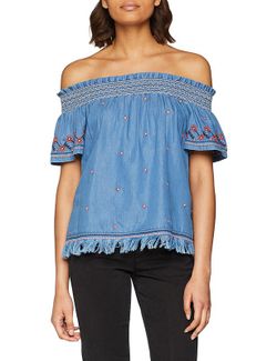 Blusón tejano con gomas en hombros flores Pepe Jeans Blue