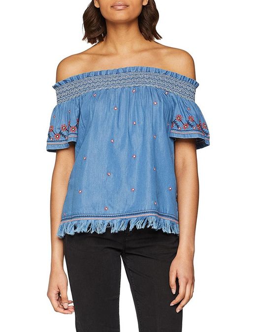 Blusón tejano con gomas en hombros flores Pepe Jeans Blue